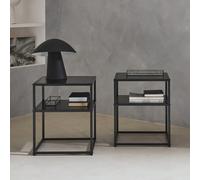 Sweeek - Pair Of 2 Black Metal Bedside Table With Shelf Industrielle Black 43X40X52 Cm
