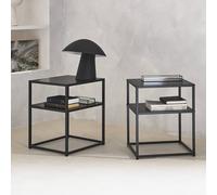 Sweeek - Pair Of 2 Black Metal Bedside Table With Shelf Industrielle Black 43X40X52 Cm