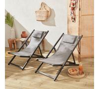 Sweeek. Pair Of Aluminium Textilene Sun Loungers Gaia Grey 99X88.5X58 Cm