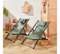 Sweeek. Pair Of Aluminium Textilene Sun Loungers Gaia Khaki Green 99X88.5X58 Cm
