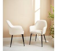 sweeek Pair Of Boucle Fabric Accent Chairs With Metal Legs in White sweeek White