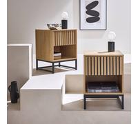Sweeek. Set Of 2 Contemporary-Style Bedside Tables With 1 Grooved Wood-Effect Drawer