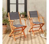 Sweeek - Pair Of Foldable Wooden Garden Chairs Almeria Anthracite 54X58.7X89 Cm