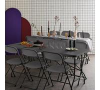 Sweeek - Pair Of Folding Plastic Reception Tables With 12 Chairs Fiesta Charcoal Grey 180X69.5X73.5 Cm