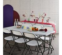 Sweeek - Pair Of Folding Plastic Reception Tables With 12 Chairs White 180X69.5X73.5 Cm - Fiesta