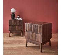 Sweeek - Pair Of Grooved Bedside Tables With Wooden Effect Linear Dark Wood Colour 39X40X48 Cm