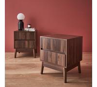 Sweeek - Pair Of Grooved Bedside Tables With Wooden Effect Linear Dark Wood Colour 39X40X48 Cm