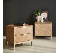 Sweeek - Pair Of Herringbone Bedside Tables With 2 Drawers Budapest Natural 45X40X45 Cm