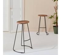 Sweeek. Pair Of Industrial Metal And Wooden Bar Stools Jaya Natural 44X36X75 Cm