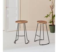sweeek Pair Of Industrial Metal & Wooden Bar Stools in Light Brown sweeek Light Brown