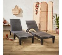 Sweeek - Pair Of Plastic Sun Loungers With Textured Wood Effect Black 157X83.5X58 Cm - Pia