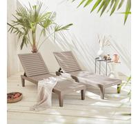 Sweeek. Pair Of Plastic Sun Loungers With Textured Wood Effect Pia Grey 157X83.5X58 Cm