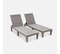 Sweeek. Pair Of Plastic Sun Loungers With Textured Wood Effect Pia Grey 157X83.5X58 Cm