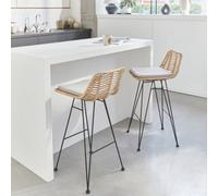Sweeek - Pair Of Rattan Bar Stools 67Cm Cahya Sand 42X48X90 Cm