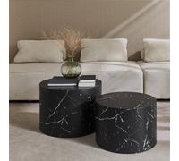 Sweeek - Pair Of Round Marble-Effect Nesting Coffee Tables Black 1X58X40 Cm - Paros
