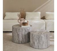 Sweeek - Pair Of Round Marble-Effect Nesting Coffee Tables Grey 58X1X40 Cm - Paros