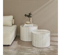 Sweeek - Pair Of Round Marble-Effect Nesting Coffee Tables White 58X1X40 Cm - Paros