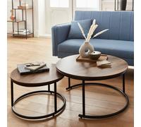 sweeek Pair of round nesting coffee tables in wood effect in Brown swe rown