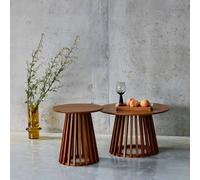 Sweeek - Set Of 2 Round Coffee Tables With Walnut Wood-Effect Top And Fir Wood Legs 40Cm And 60Cm