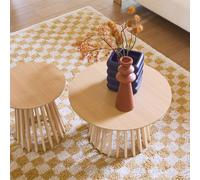 Sweeek - Set Of 2 Round Coffee Tables Oak-Effect Top And Fir-Wood Legs 40Cm And 60Cm