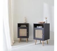 Sweeek - Pair Of Scandi-Style Bedside Tables With Cupboard Boheme Black 39X40X70 Cm