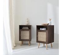 Sweeek - Pair Of Scandi-Style Bedside Tables With Cupboard Boheme Dark Wood Colour 39X40X70 Cm