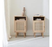 Sweeek - Pair Of Scandi-Style Bedside Tables With Cupboard Boheme Natural 39X40X70 Cm