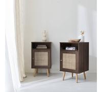 Sweeek - Pair Of Scandi-Style Bedside Tables With Cupboard Boheme Dark Wood Colour 39X40X70 Cm