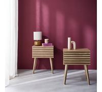 Sweeek - Pair Of Scandi-Style Bedside Tables With Grooved Wood Effect Madere Natural 29X40X50.5 Cm