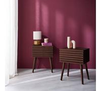 sweeek Pair Of Scandi-style Bedside Tables With Grooved Wood Effect in Walnut sweeek Walnut