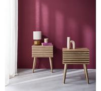 Sweeek - Pair Of Scandi-Style Bedside Tables With Grooved Wood Effect Madere Natural 29X40X50.5 Cm