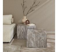 Sweeek - Pair Of Square Coffee Tables With Marble Effect Grey 58X58X40 Cm - Paros