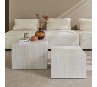 sweeek Pair Of Square Coffee Tables With Marble Effect in White sweeek White