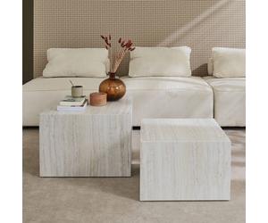 sweeek Pair Of Square Coffee Tables With Marble Effect in White sweeek White
