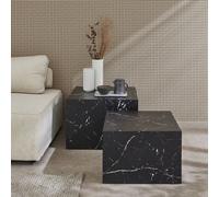 Sweeek - Pair Of Square Coffee Tables With Marble Effect Paros Black 58X58X40 Cm