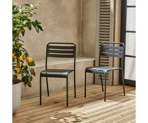 Sweeek - Pair Of Steel And Stackable Garden Chairs Amelia Anthracite 44X52X79 Cm