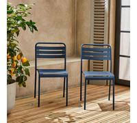 Sweeek - Pair Of Steel And Stackable Garden Chairs Amelia Marine Blue 44X52X79 Cm
