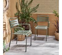 sweeek Pair Of Steel & Stackable Garden Armchairs in Khaki sweeek Khaki
