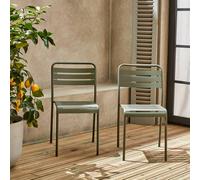 Sweeek - Pair Of Steel And Stackable Garden Chairs Amelia Khaki Green 44X52X79 Cm