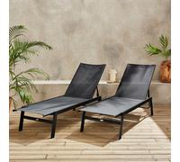 Sweeek. Pair Of Textilene And Metal Multi-Position Loungers Flora Black 155X59X106 Cm