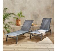 Sweeek. Pair Of Textilene And Metal Multi-Position Loungers Flora Grey 155X59X106 Cm