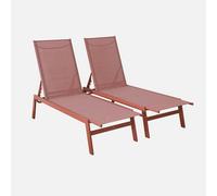 Sweeek. Pair Of Textilene And Metal Multi-Position Loungers Flora Terracotta 155X59X106 Cm