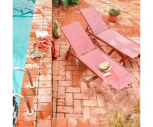 Sweeek. Pair Of Textilene And Metal Multi-Position Loungers Flora Terracotta 155X59X106 Cm