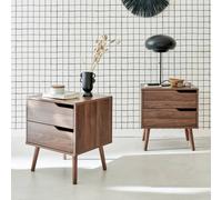 Sweeek - Pair Of Walnut Bedside Tables With Wood Effect Nepal Walnut Wood-Effect 50X40X55 Cm