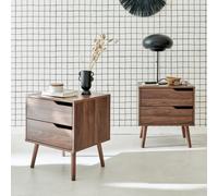 Sweeek - Pair Of Walnut Bedside Tables With Wood Effect Nepal Walnut Wood-Effect 50X40X55 Cm