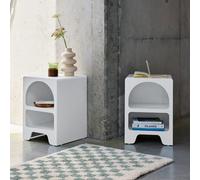 Sweeek - Pair Of White Wood-Effect Organic Bedside Tables, 2 Niches White 40X40X55 Cm - Thessa