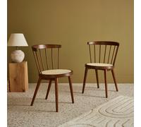 Sweeek - Pair Of Wood And Cane Dining Chairs Nora Dark Wood Colour 54X54X76.5 Cm