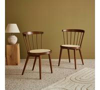 Sweeek - Pair Of Wood And Cane Dining Chairs Nora Dark Wood Colour 54X54X76.5 Cm