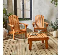 Sweeek - Pair Of Wooden Deck Chairs With Footrests Adirondack Salamanca X2 + Table Natural 69X139.2X90 Cm