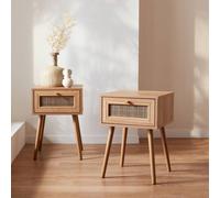 Sweeek - Pair Of Woven Rattan Bedside Tables With Drawer Boheme Natural 39X39X55.4 Cm